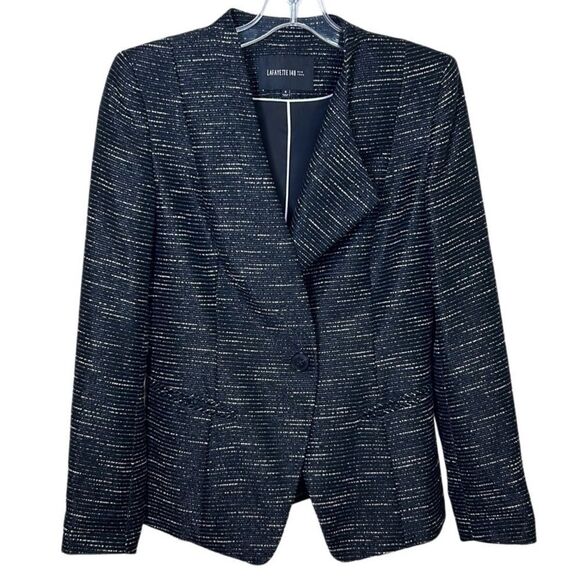 Lafayette 148 - Women’s Tweed Blazer, Silk Blend, Asymmetric, Black/White Size 4 - Picture 8 of 17